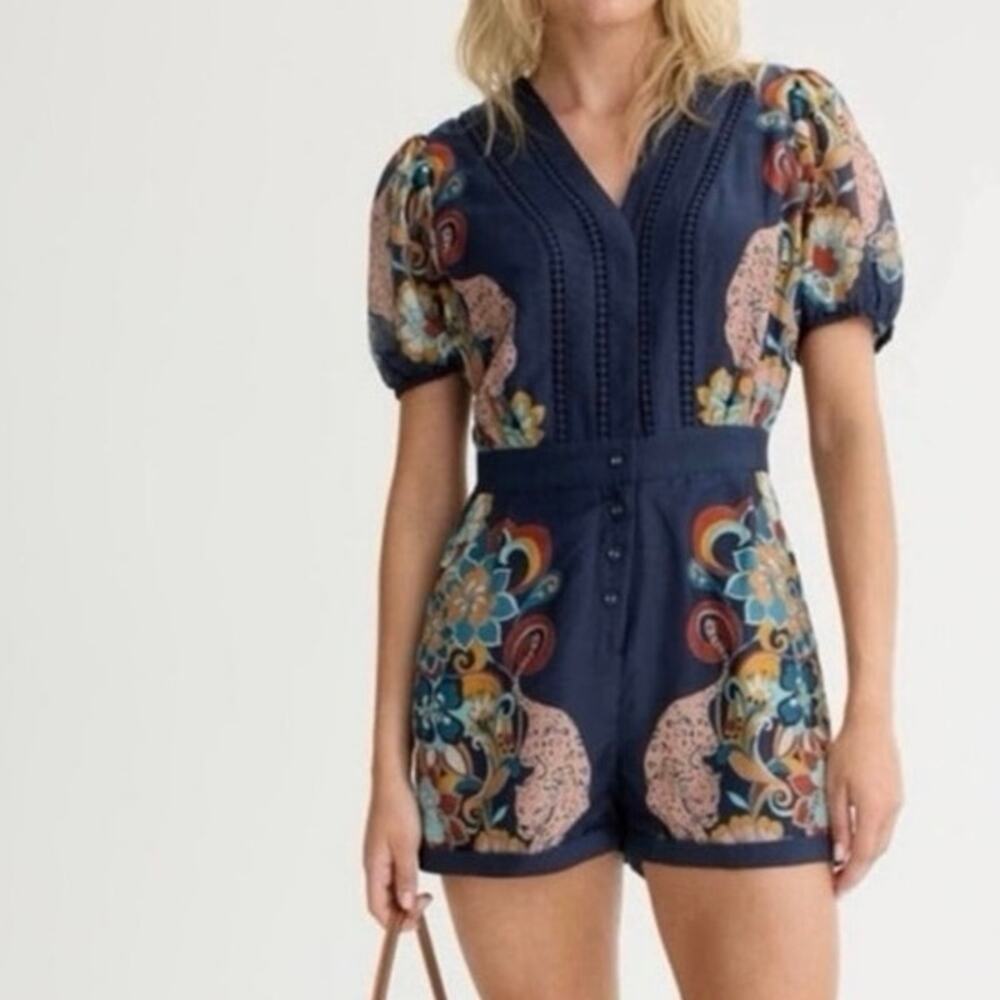 Caballero Cosmic Cheetah blue floral Romper XS